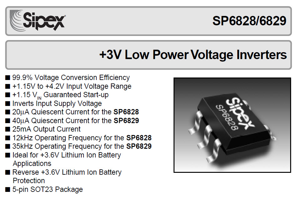 SP6829K+3V Low Power Voltage Inverters 
