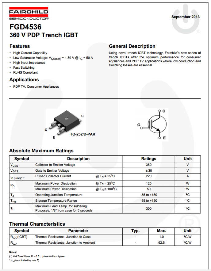 FGD4536 IGBT 360V 220A แบบ SMD
