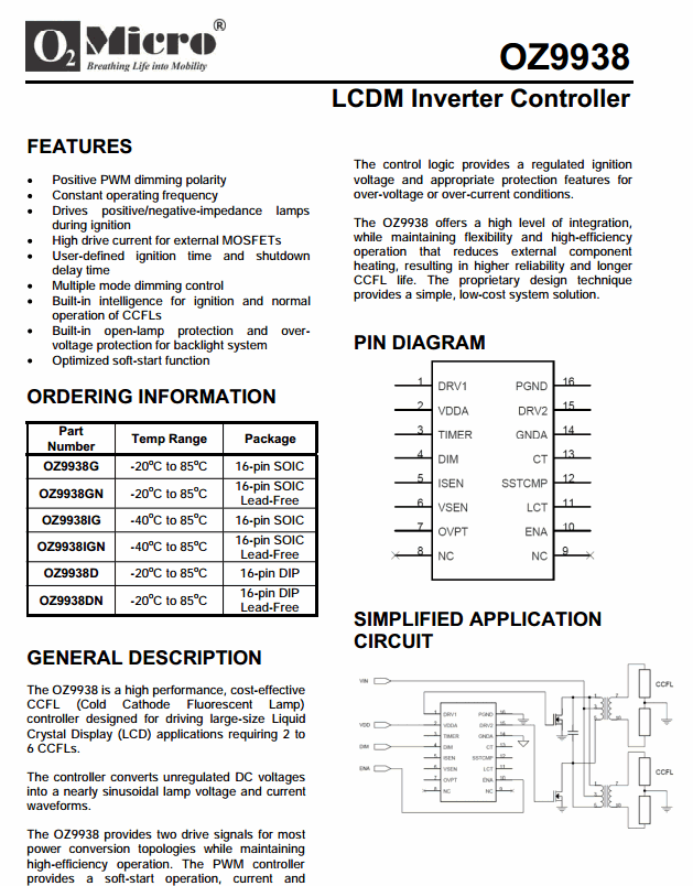 OZ9938.gif OZ9938GN LCDM Inverter Controller
